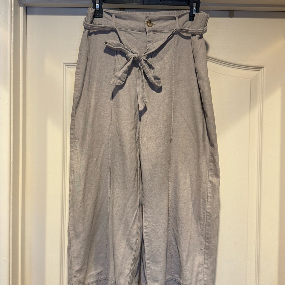 L Joie Linen Stylish Gray Wide-Leg Pants
